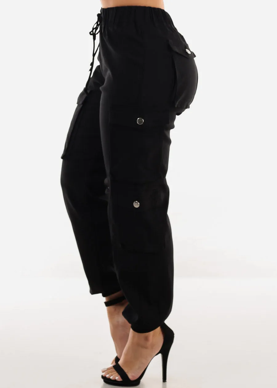 Drawstring Waist Hyper Stretch Cargo Jogger Pants Black sold by Moda product image thumbnail 3