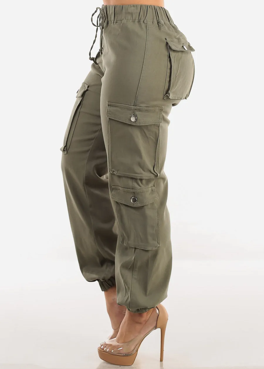 Drawstring Waist Hyper Stretch Cargo Jogger Pants Olive sold by Moda product image thumbnail 3