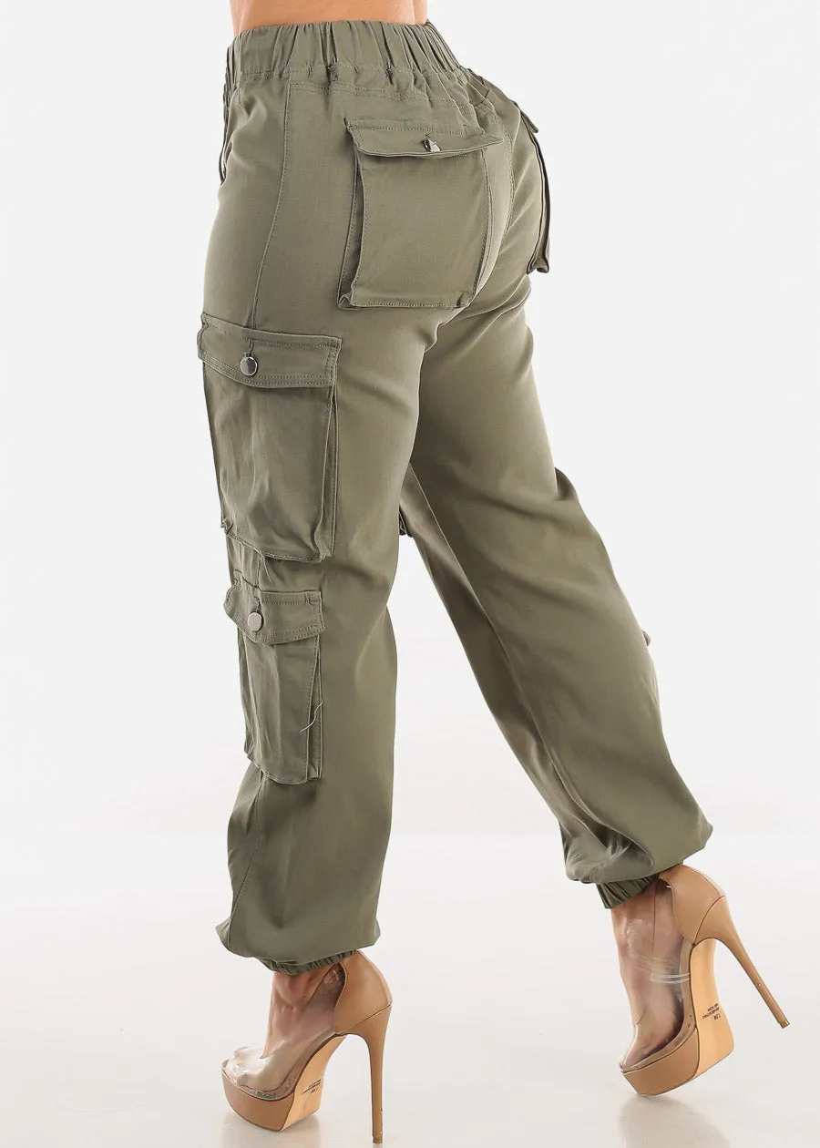 Drawstring Waist Hyper Stretch Cargo Jogger Pants Olive sold by Moda product image thumbnail 4