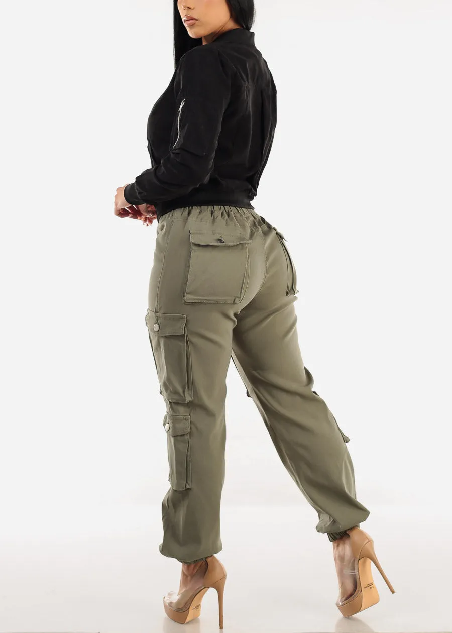 Drawstring Waist Hyper Stretch Cargo Jogger Pants Olive sold by Moda product image thumbnail 5