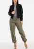 Drawstring Waist Hyper Stretch Cargo Jogger Pants Olive sold by Moda