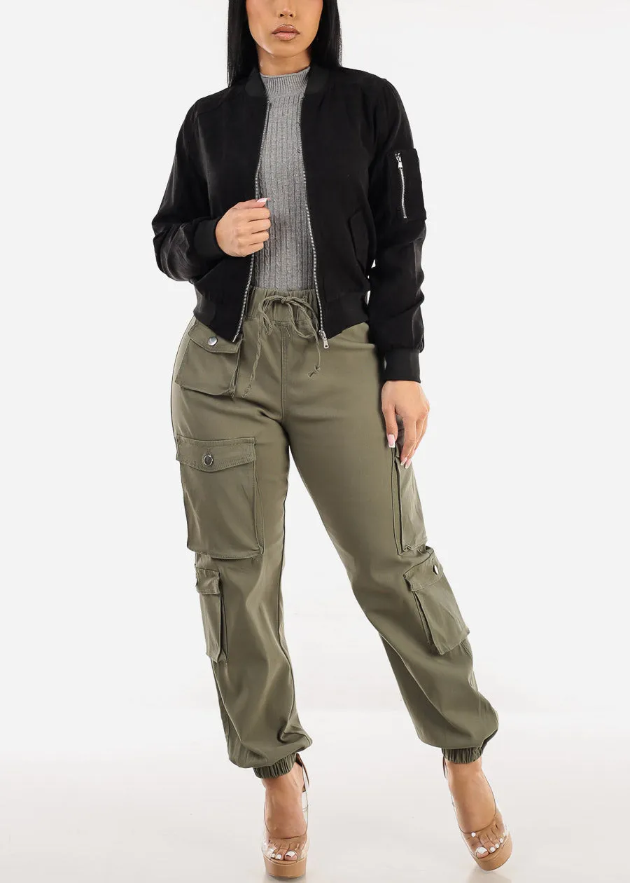 Drawstring Waist Hyper Stretch Cargo Jogger Pants Olive sold by Moda product image thumbnail 2