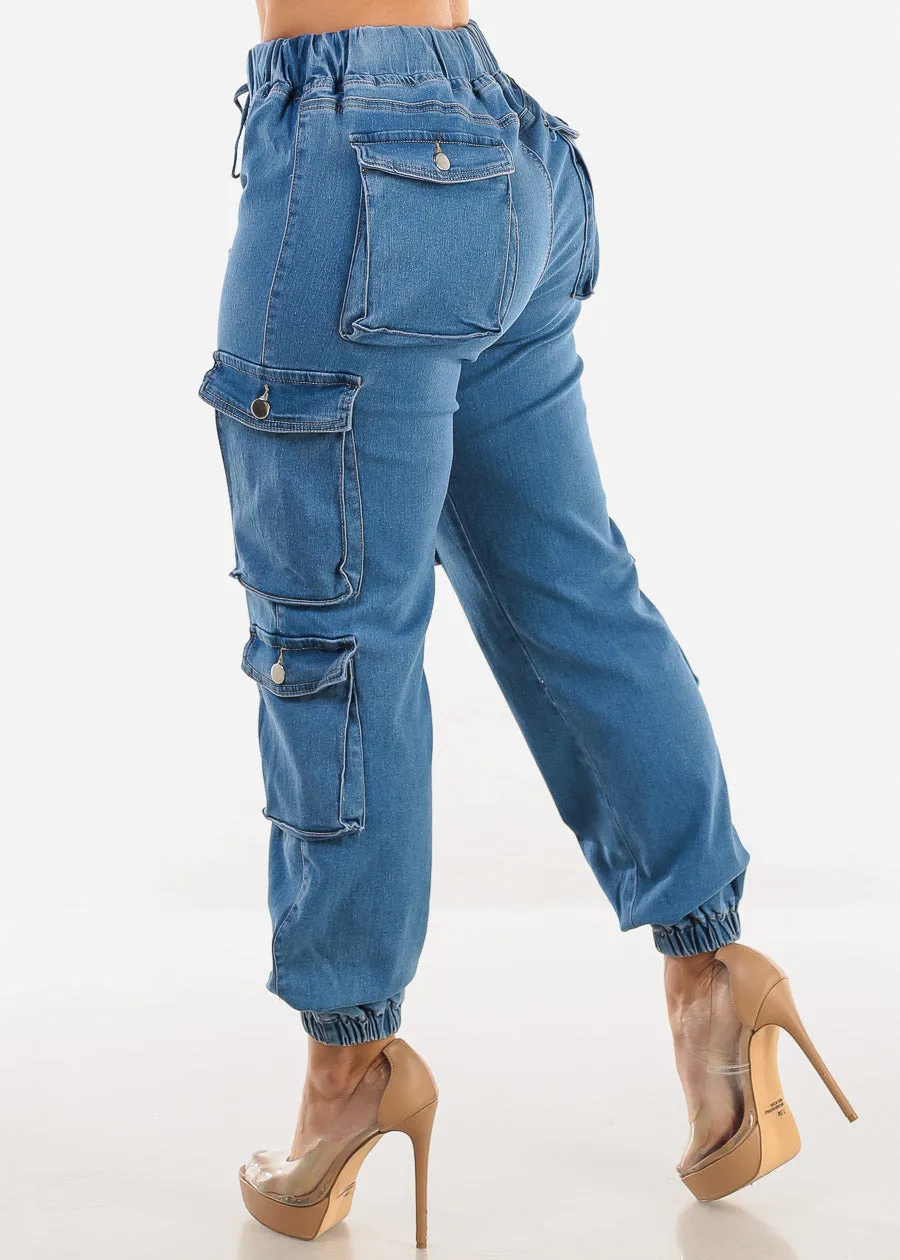 Drawstring Waist Cuffed Cargo Jogger Jeans Med Blue sold by Moda product image thumbnail 4
