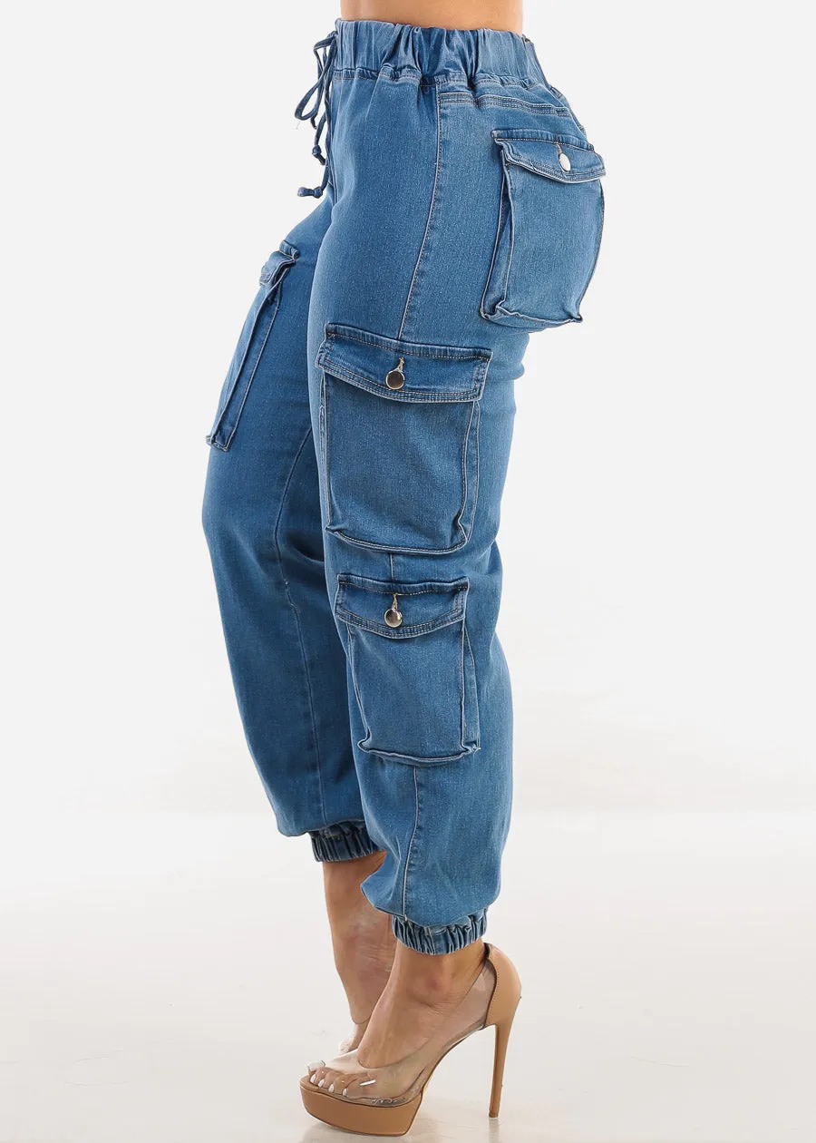 Drawstring Waist Cuffed Cargo Jogger Jeans Med Blue sold by Moda product image thumbnail 3