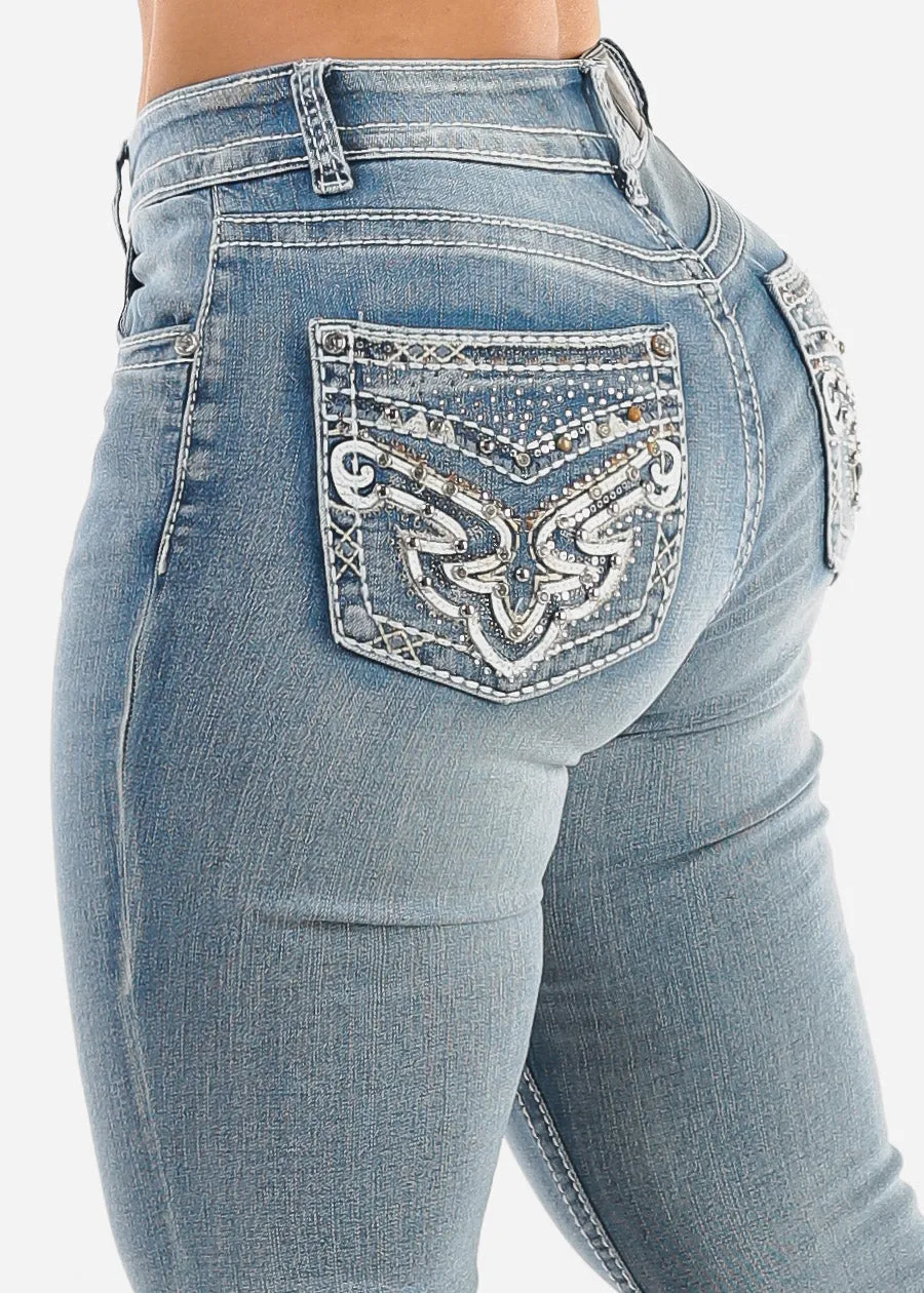 High Waist Light Wash Bootcut Jeans w Back Pocket Design sold by Moda product image thumbnail 5