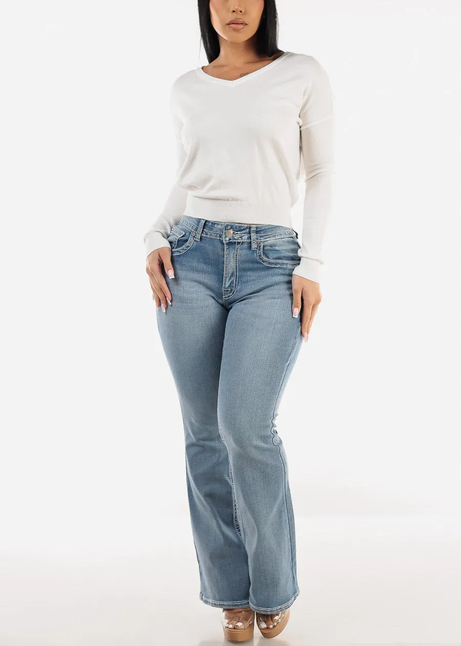 High Waist Light Wash Bootcut Jeans w Back Pocket Design sold by Moda product image thumbnail 2