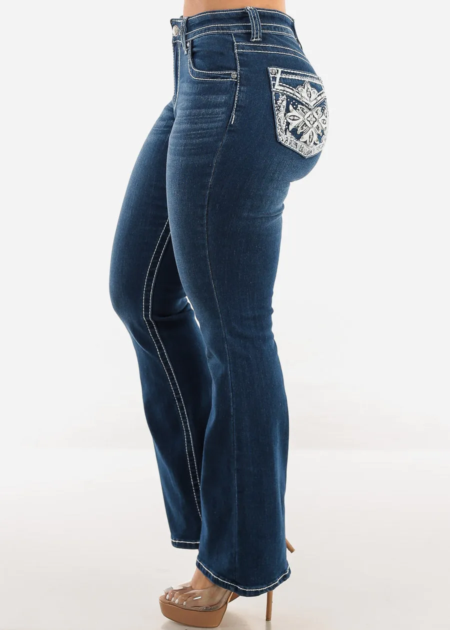 High Waist Indigo Bootcut Jeans w Back Pocket Design sold by Moda product image thumbnail 4
