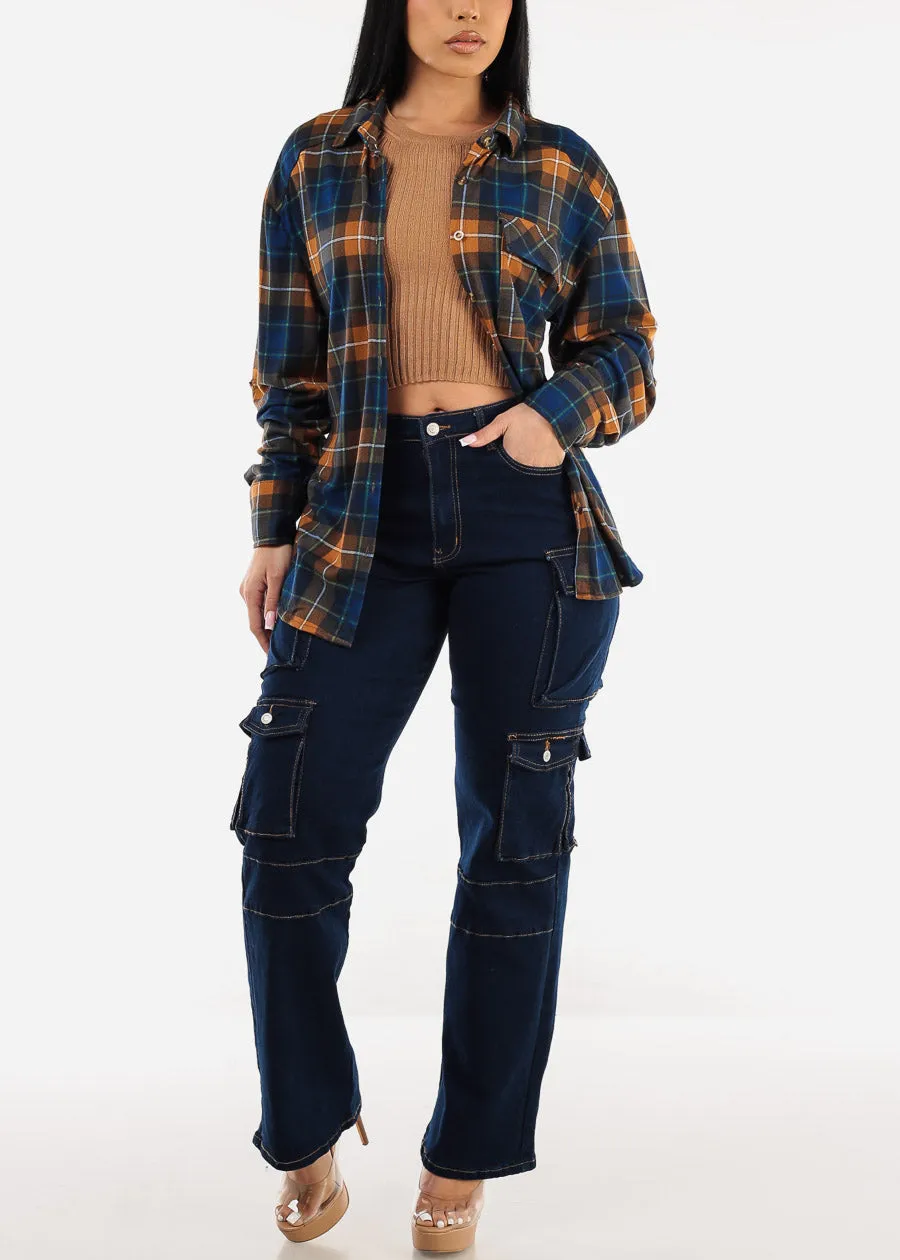 Super High Waist Straight Wide Leg Cargo Jeans Dark Blue sold by Moda product image thumbnail 2