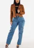 Super High Waist Straight Wide Leg Cargo Jeans Med Blue sold by Moda