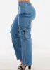 Super High Waist Straight Wide Leg Cargo Jeans Med Blue sold by Moda