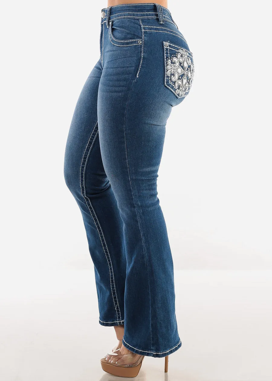 High Waist Flared Bootcut Indigo Jeans w Back Pocket Design sold by Moda product image thumbnail 4