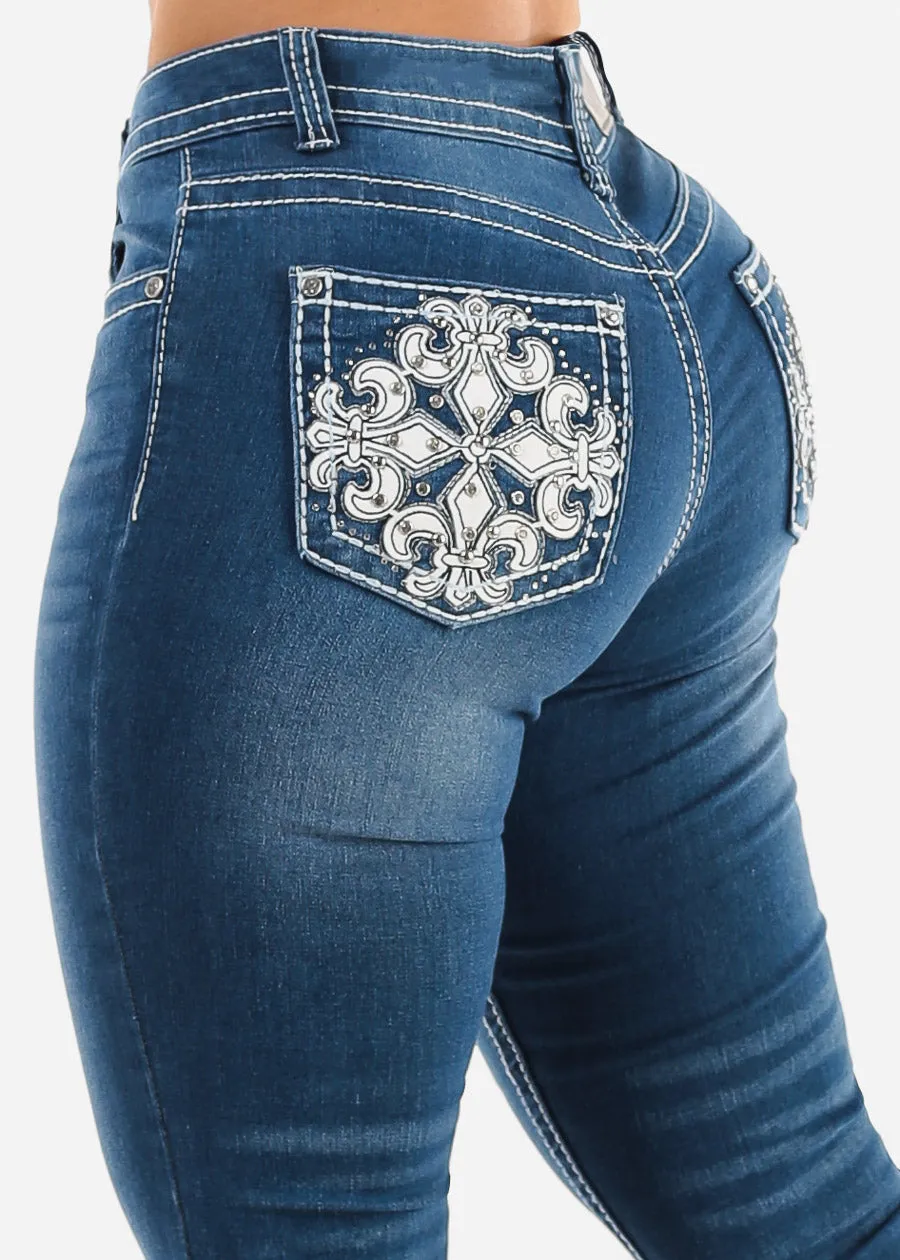 High Waist Flared Bootcut Indigo Jeans w Back Pocket Design sold by Moda product image thumbnail 5
