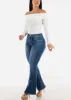 High Waist Flared Bootcut Indigo Jeans w Back Pocket Design sold by Moda