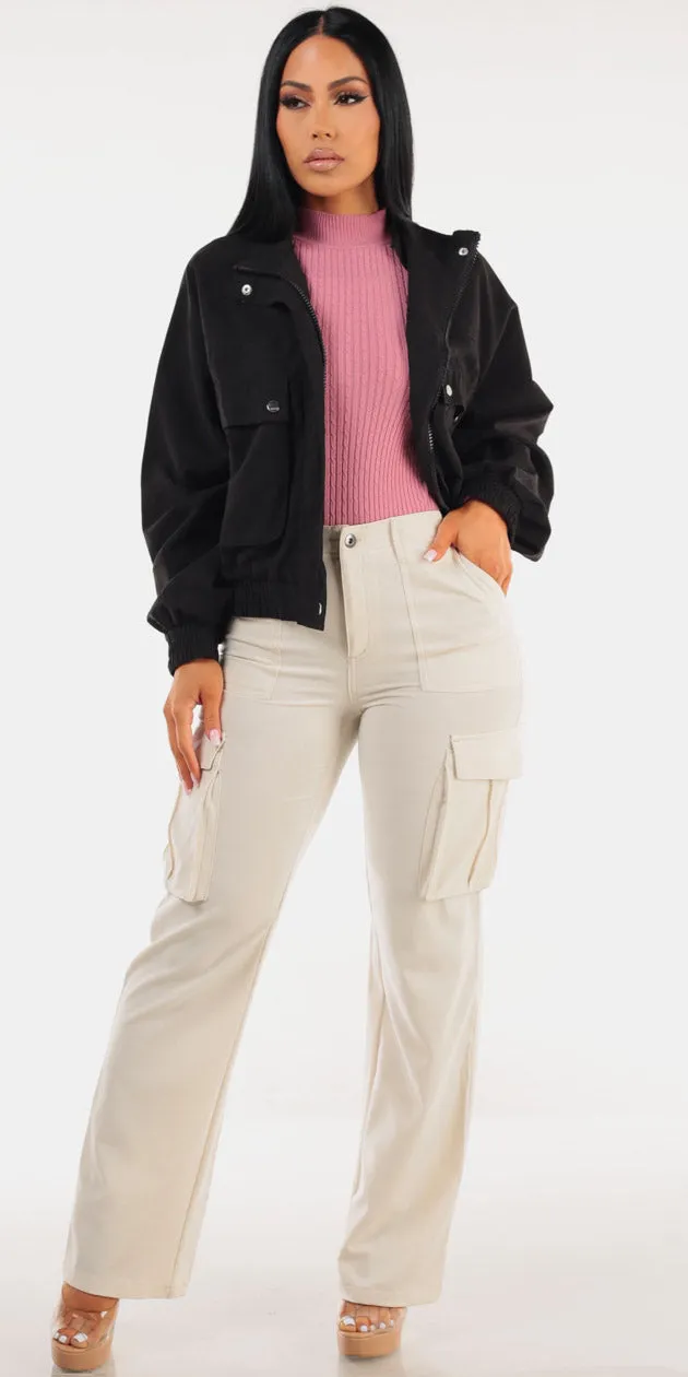 Black Ribbed Cargo Pants Trio sold by Moda