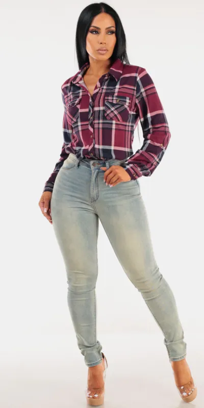 Purple Plaid Skinnies Combo sold by Moda