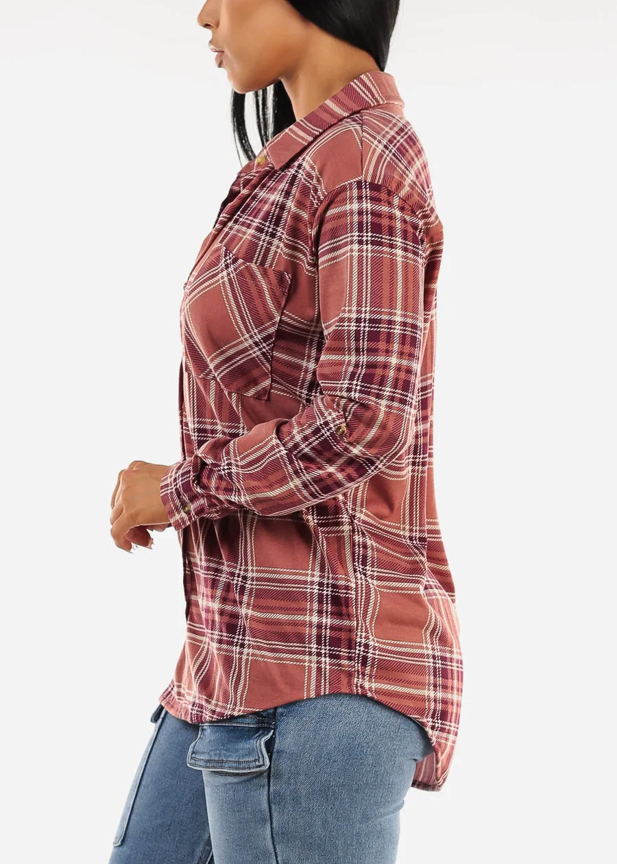 Oversized Plaid Button Down Shacket Rose & Plum sold by Moda product image thumbnail 3