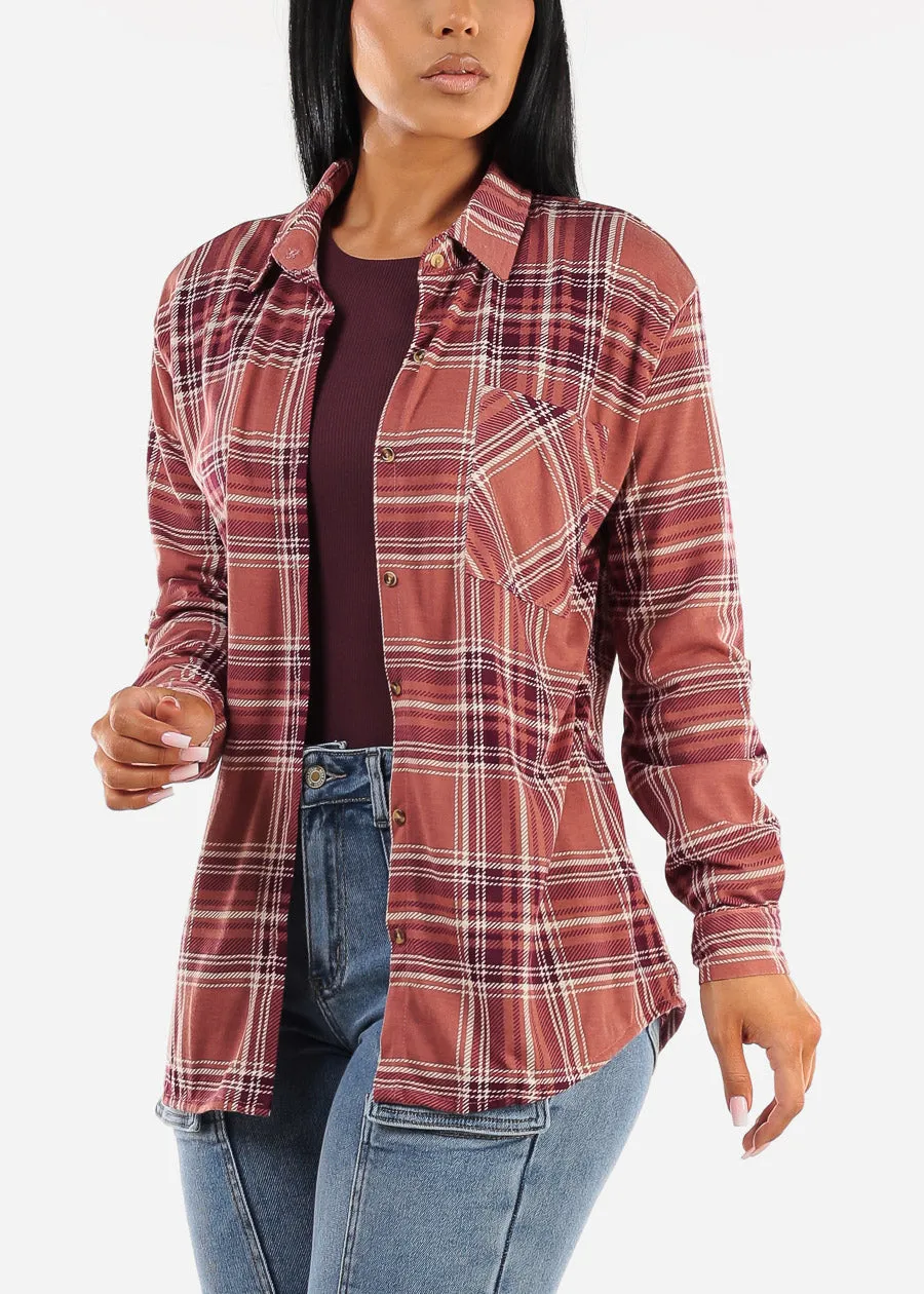 Oversized Plaid Button Down Shacket Rose & Plum sold by Moda
