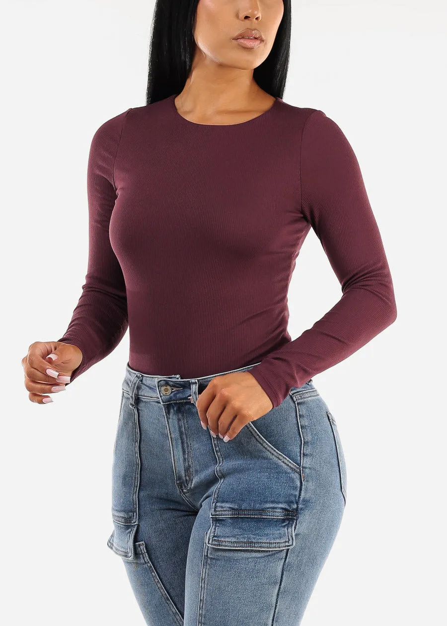 Long Sleeve Crewneck Double Layered Ribbed Top Eggplant sold by Moda product image thumbnail 5