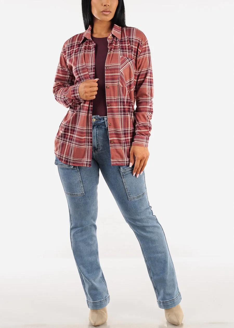 Long Sleeve Crewneck Double Layered Ribbed Top Eggplant sold by Moda product image thumbnail 2