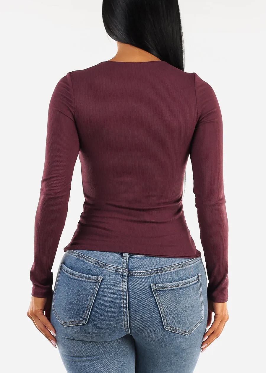 Long Sleeve Crewneck Double Layered Ribbed Top Eggplant sold by Moda product image thumbnail 4