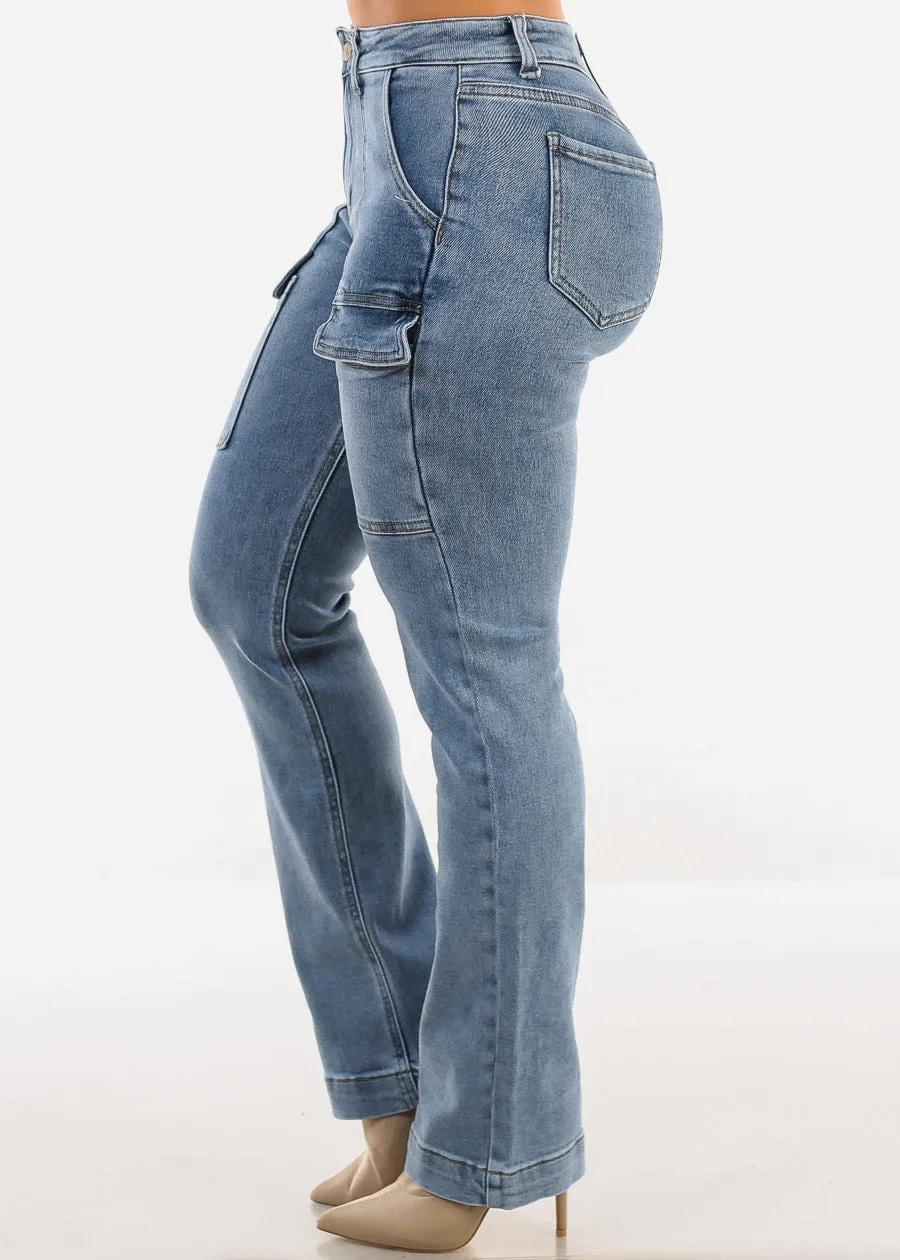 High Waist Straight Light Acid Wash Cargo Jeans sold by Moda product image thumbnail 3