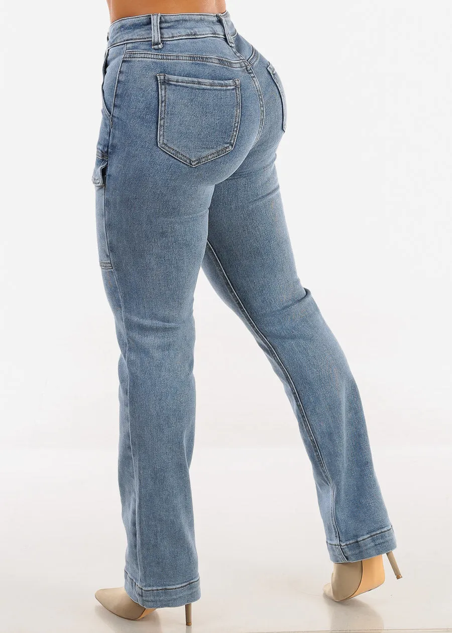 High Waist Straight Light Acid Wash Cargo Jeans sold by Moda product image thumbnail 4