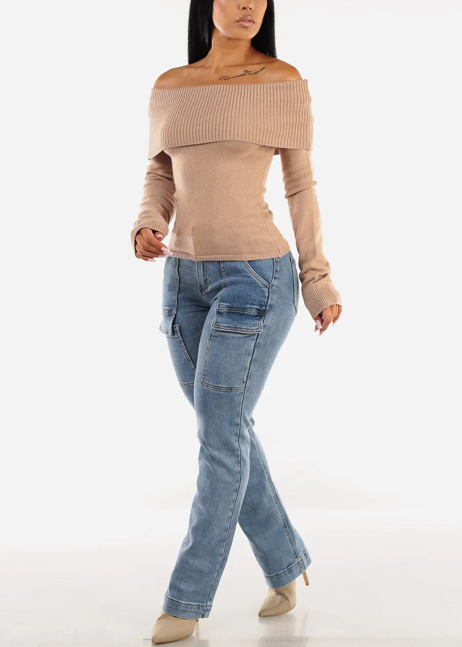 High Waist Straight Light Acid Wash Cargo Jeans sold by Moda product image thumbnail 2