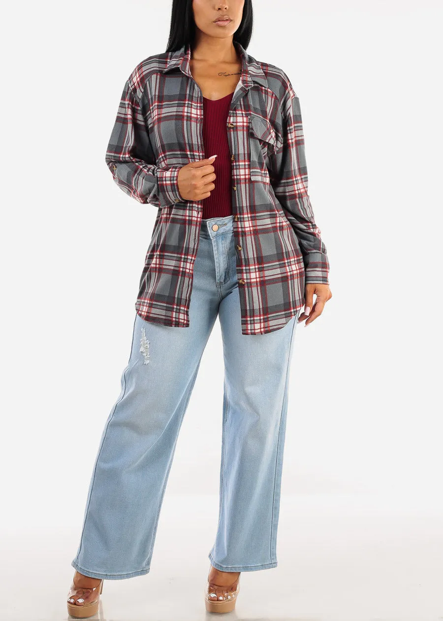 Oversized Plaid Button Down Shacket Grey sold by Moda product image thumbnail 2