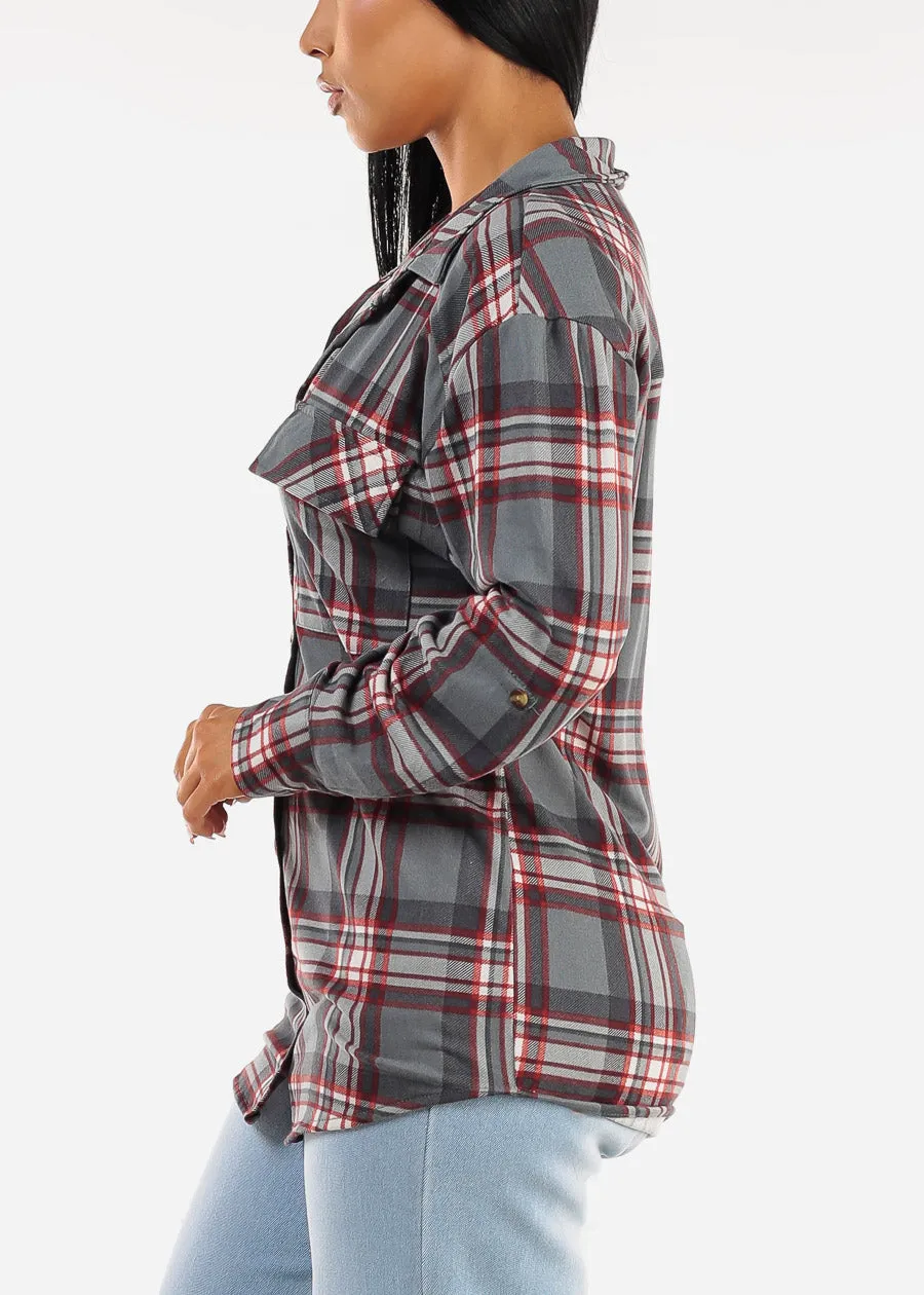 Oversized Plaid Button Down Shacket Grey sold by Moda product image thumbnail 3