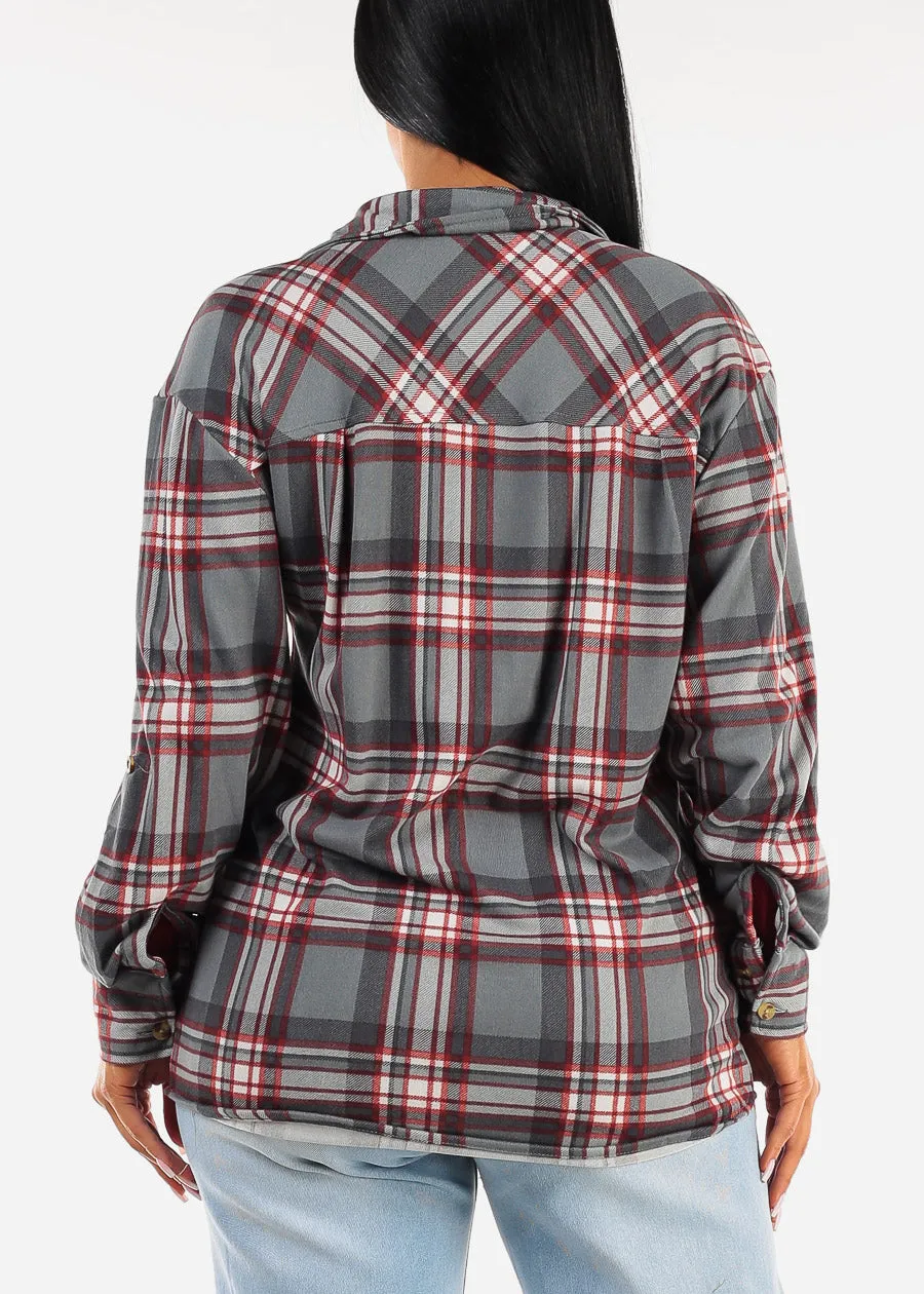 Oversized Plaid Button Down Shacket Grey sold by Moda product image thumbnail 4