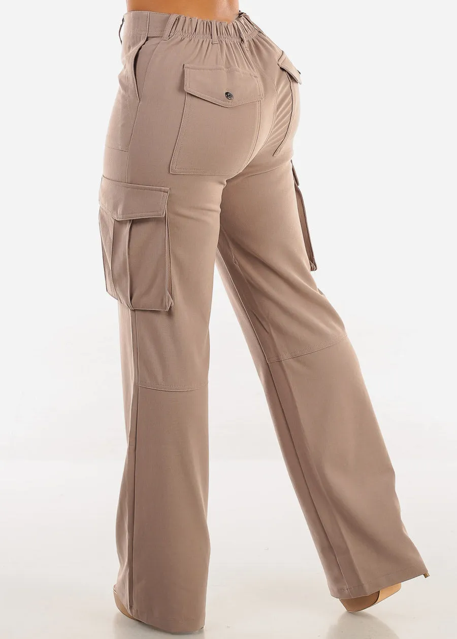Super High Waist Straight Wide Leg Cargo Pants Taupe sold by Moda product image thumbnail 4