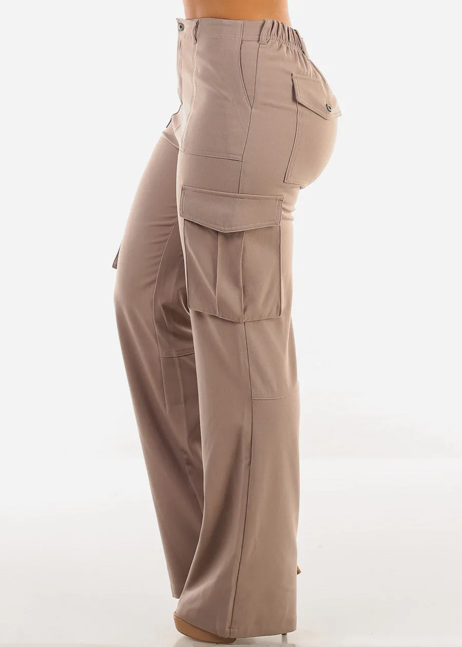 Super High Waist Straight Wide Leg Cargo Pants Taupe sold by Moda product image thumbnail 3