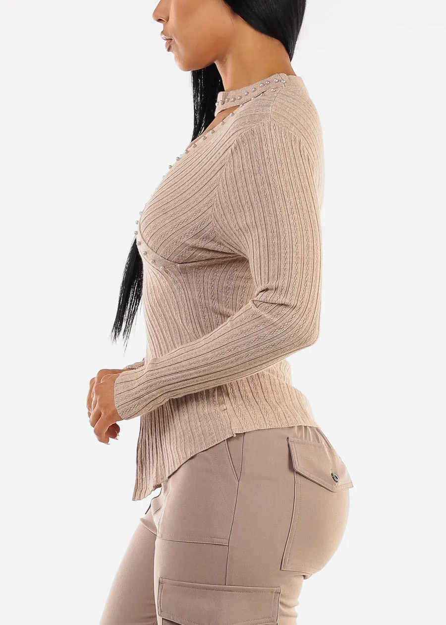 Long Sleeve Cut Out Cross Wrap Sweater Khaki sold by Moda product image thumbnail 5