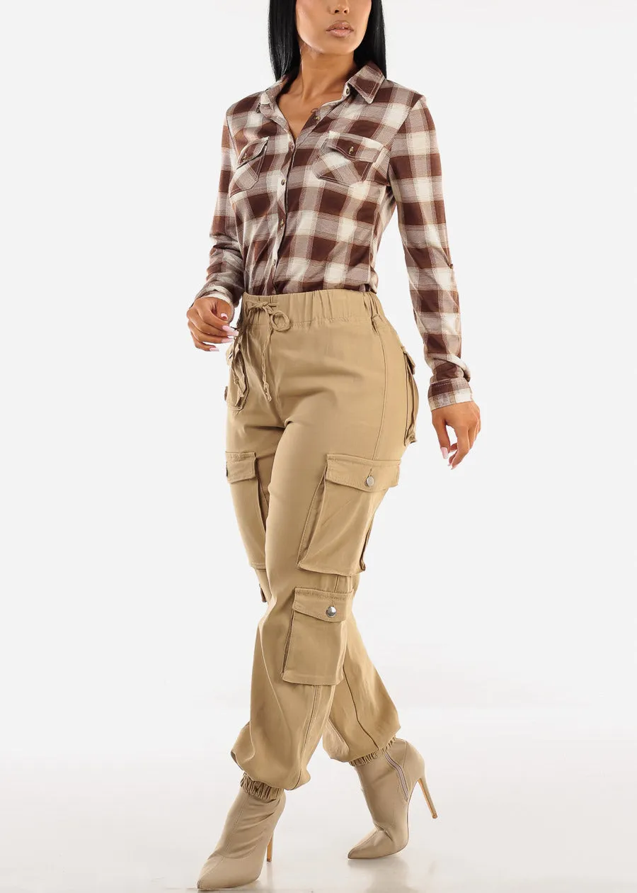 Long Sleeve Button Up Plaid Shirt Ivory & Brown sold by Moda product image thumbnail 2