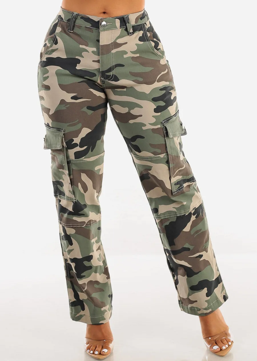 High Waist Hyper Stretch Straight Camo Cargo Pants sold by Moda
