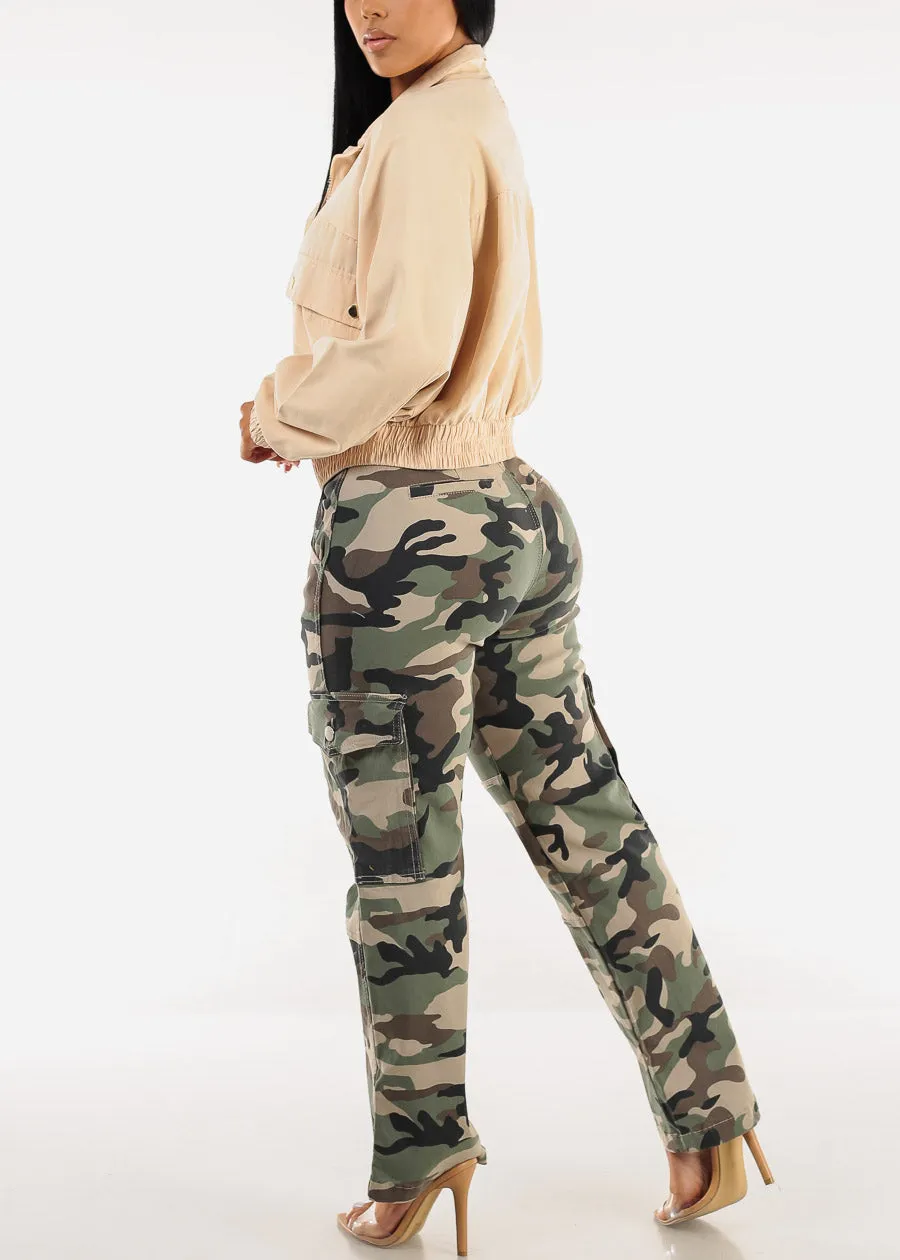 High Waist Hyper Stretch Straight Camo Cargo Pants sold by Moda product image thumbnail 5