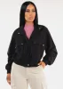 Long Sleeve Zip Up Utility Bomber Jacket Black sold by Moda