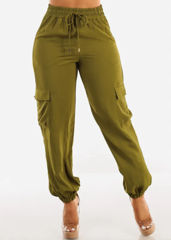 Super High Waist Cuffed Cargo Jogger Pants Olive sold by Moda