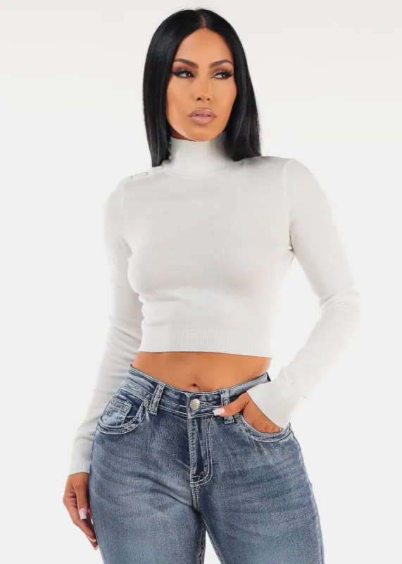 Long Sleeve Mock Neck White Crop Sweater sold by Moda