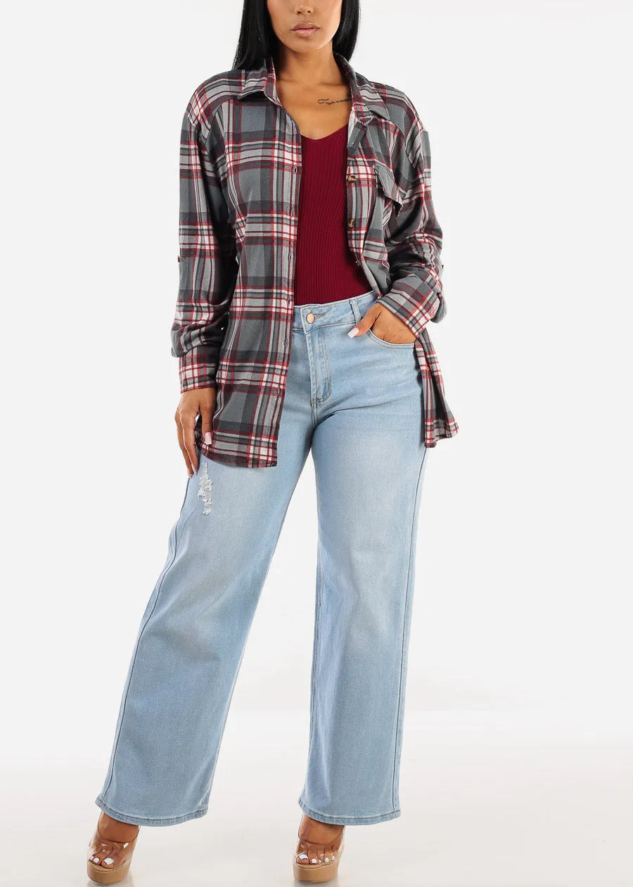 Long Sleeve Vneck Ribbed Sweater Top Burgundy sold by Moda product image thumbnail 2