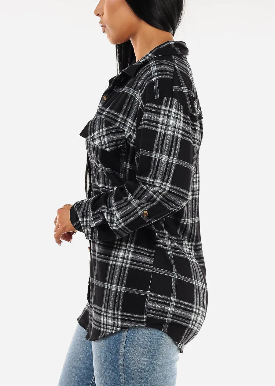 Oversized Plaid Button Down Shacket Black sold by Moda product image thumbnail 3