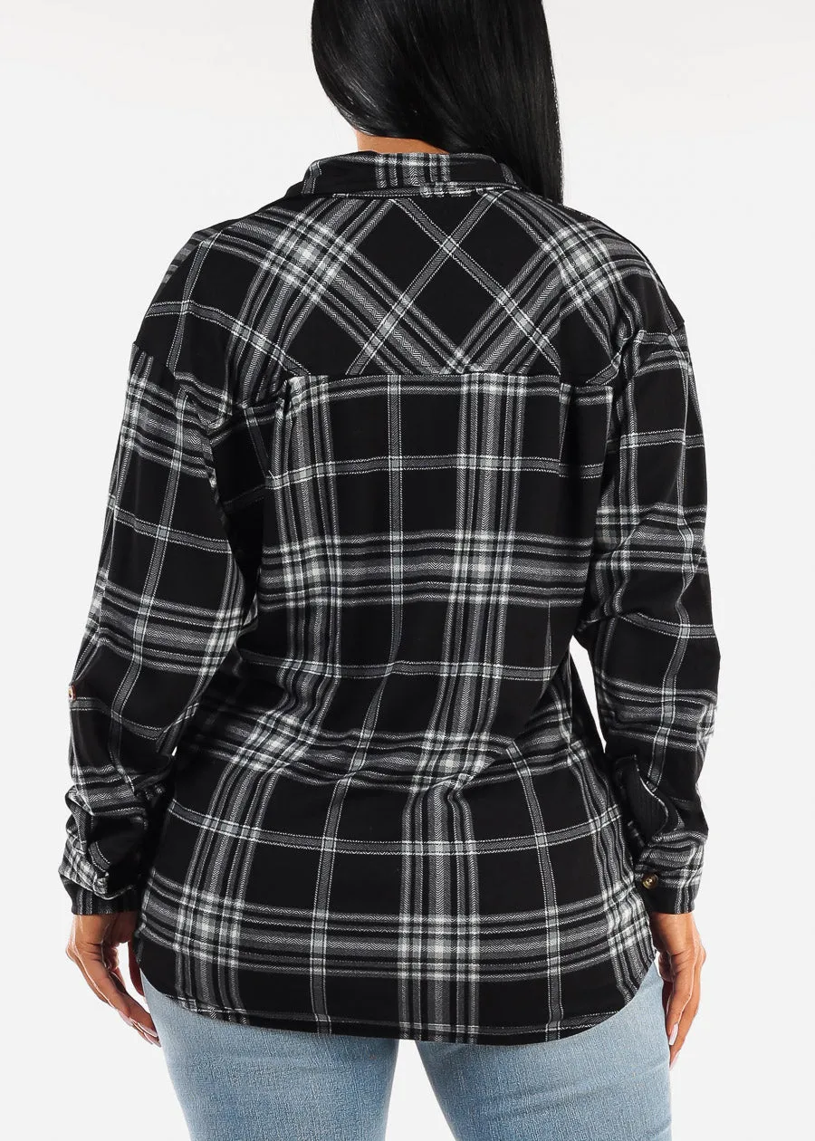 Oversized Plaid Button Down Shacket Black sold by Moda product image thumbnail 4