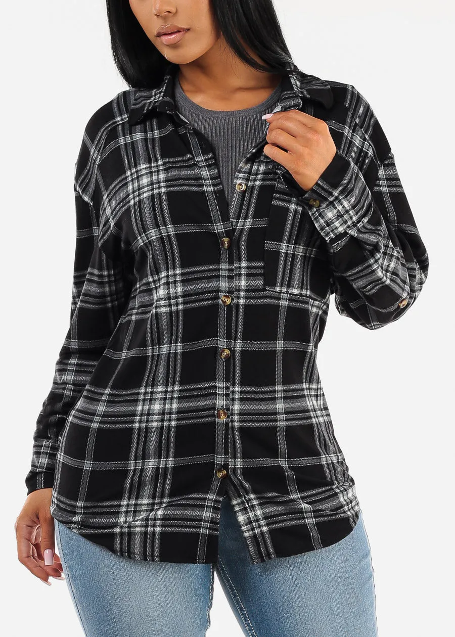 Oversized Plaid Button Down Shacket Black sold by Moda product image thumbnail 5
