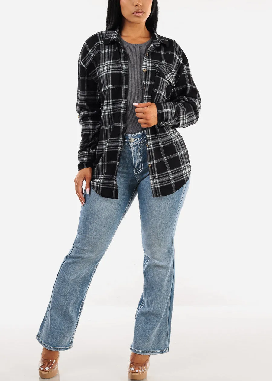 Oversized Plaid Button Down Shacket Black sold by Moda product image thumbnail 2