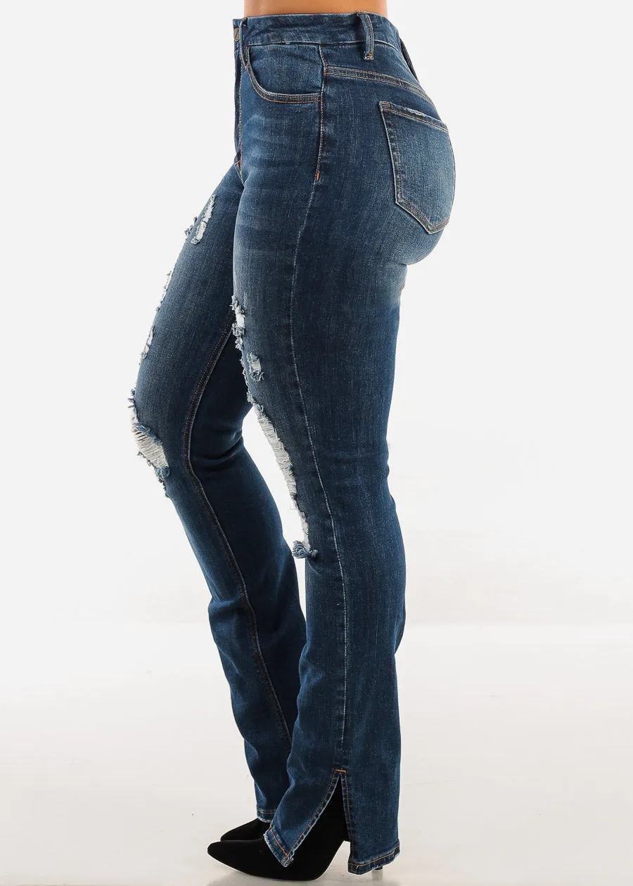 Super High Waist Distressed Straight Leg Jeans Dark Wash sold by Moda product image thumbnail 4