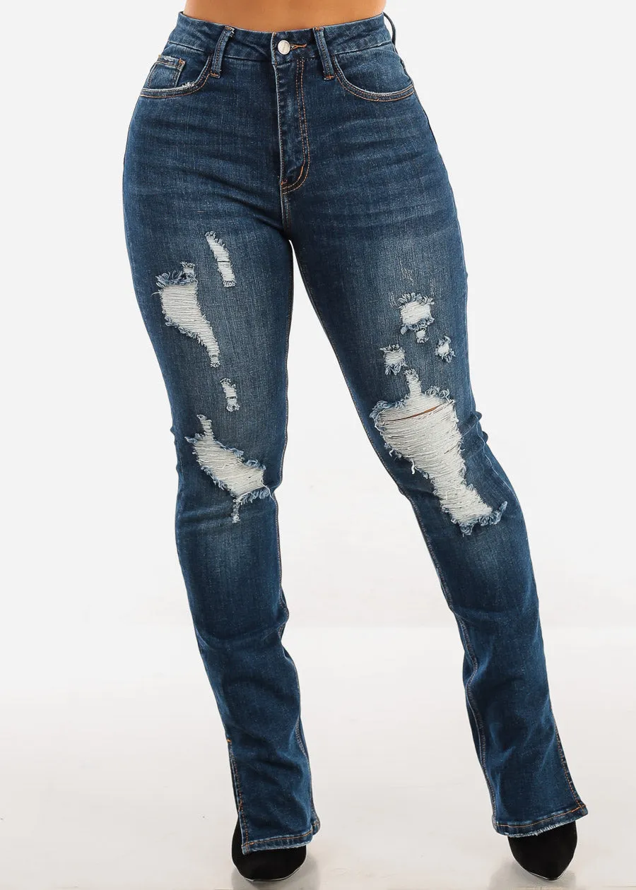 Super High Waist Distressed Straight Leg Jeans Dark Wash sold by Moda