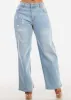 Super High Waist Straight Wide Leg Light Ripped Jeans sold by Moda
