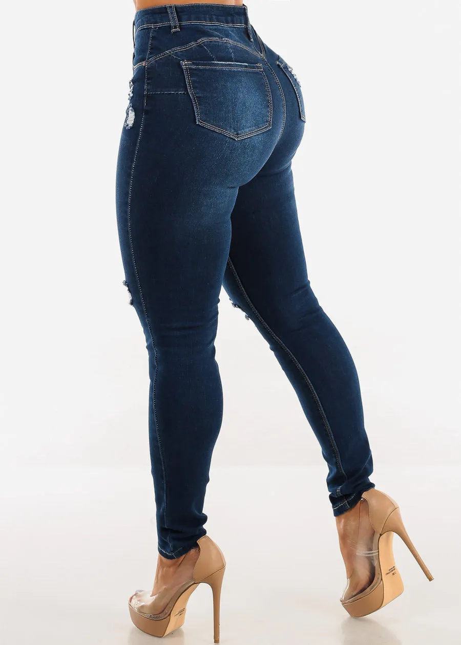 Butt Lift High Waist Distressed Skinny Jeans Dark Blue sold by Moda product image thumbnail 5