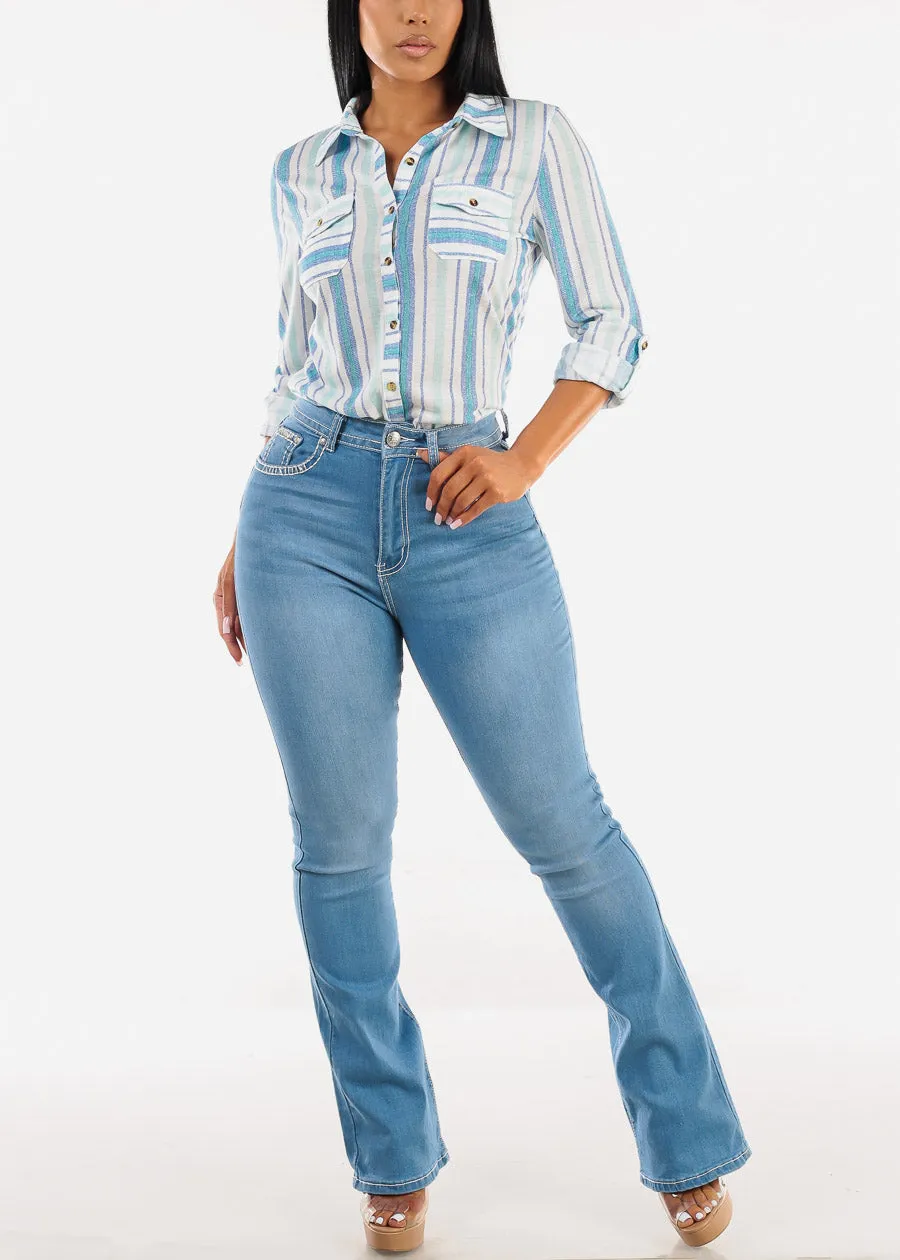 Super High Waist Light Bootcut Jeans w Back Pocket Design sold by Moda product image thumbnail 2