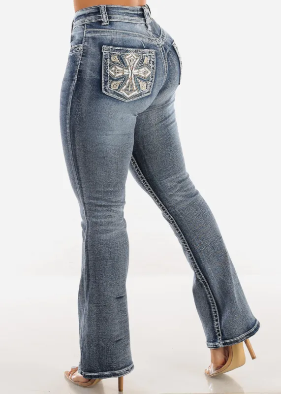 High Waist Flared Bootcut Jeans w Back Pocket Design sold by Moda